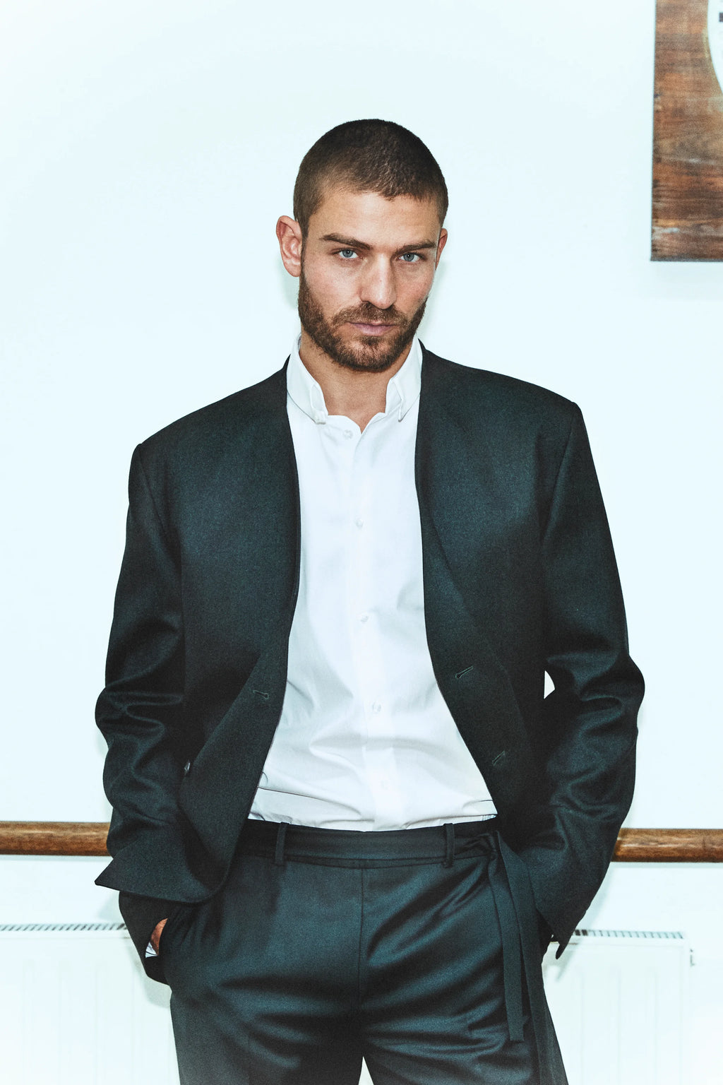 (SOON) Lapeless Jacket With High Collar
