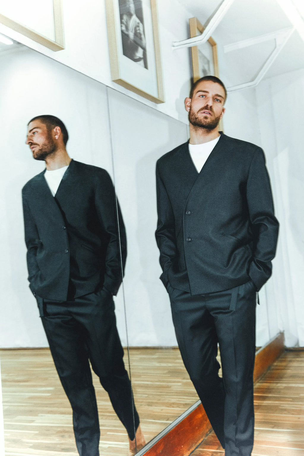 (SOON) Lapeless Jacket With High Collar