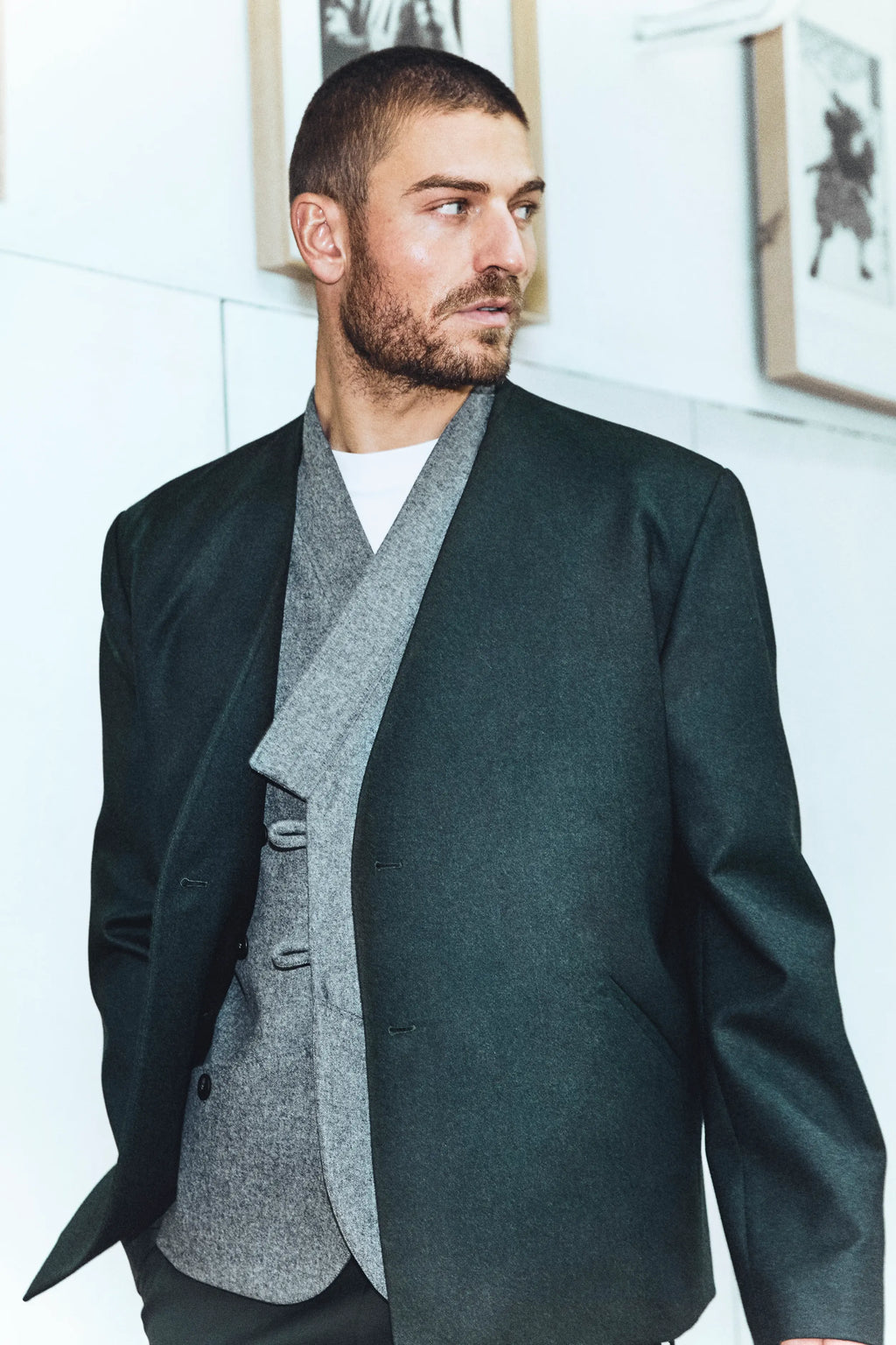 (SOON) Lapeless Jacket With High Collar